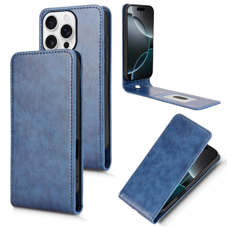 

For iPhone 16 Pro Max Magnetic Vertical Flip Leather Phone Case(Blue)
