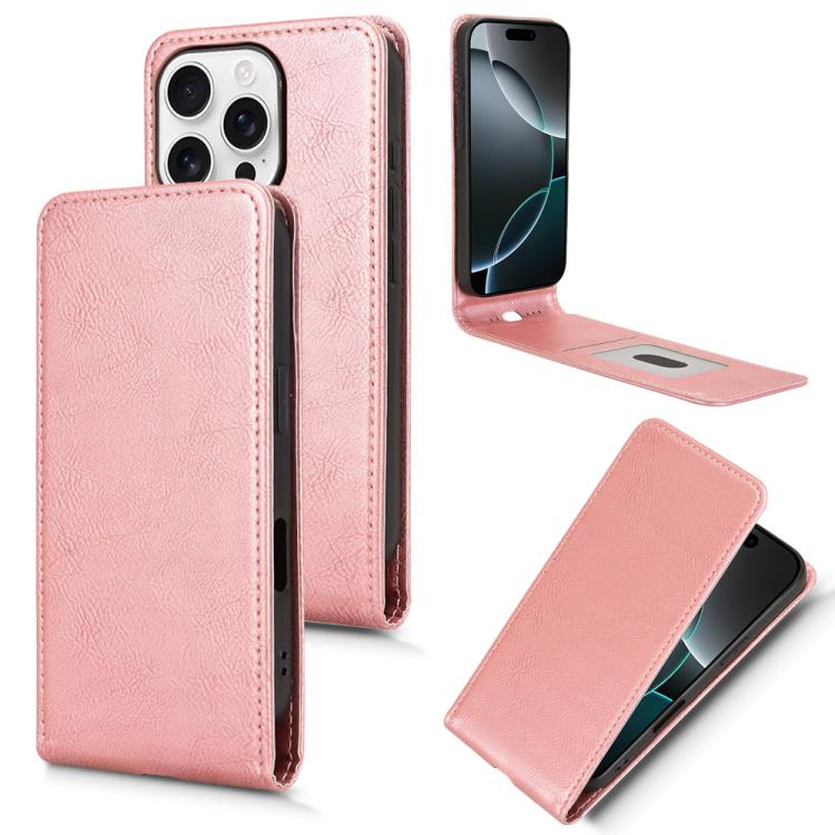 

For iPhone 16 Pro Max Magnetic Vertical Flip Leather Phone Case(Rose Gold)