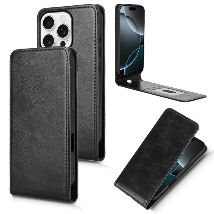 

For iPhone 16 Pro Magnetic Vertical Flip Leather Phone Case(Black)
