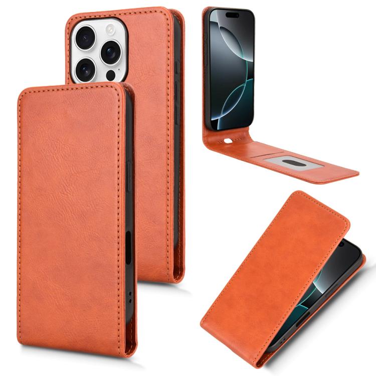 

For iPhone 16 Pro Magnetic Vertical Flip Leather Phone Case(Brown)