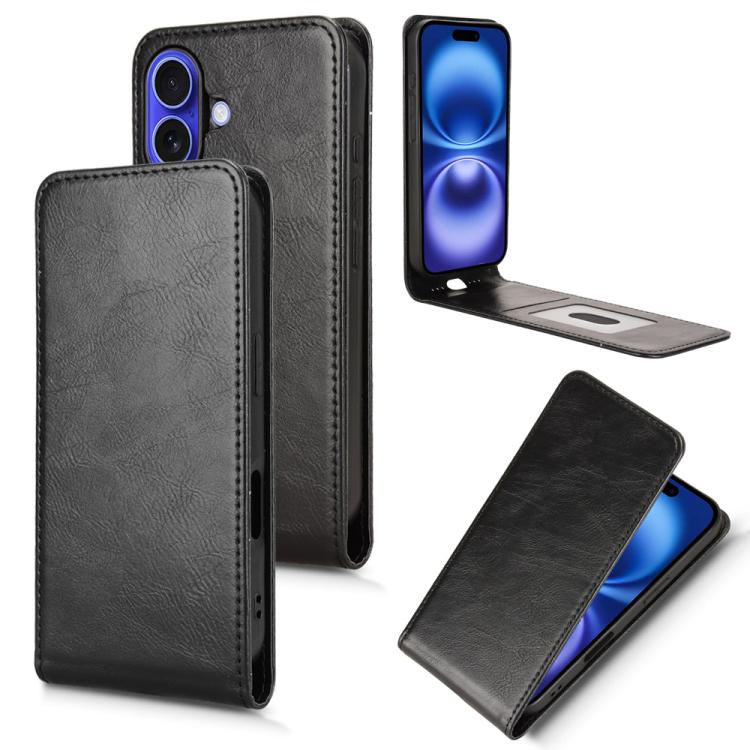 

For iPhone 16 Magnetic Vertical Flip Leather Phone Case(Black)