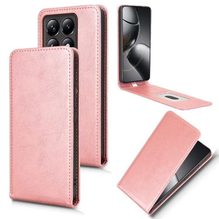 

For Xiaomi 14T Pro Magnetic Vertical Flip Leather Phone Case(Rose Gold)