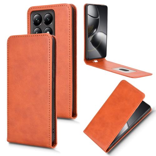 

For Xiaomi 14T Pro Magnetic Vertical Flip Leather Phone Case(Brown)