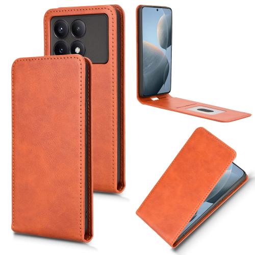 

For Xiaomi Poco X6 Pro / Redmi K70E 5G Magnetic Vertical Flip Leather Phone Case(Brown)