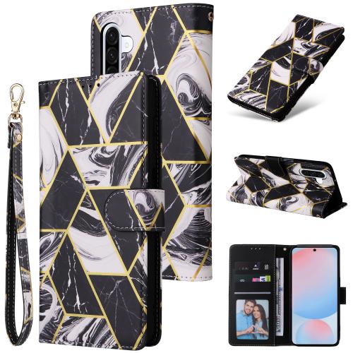 

For Samsung Galaxy A56 5G Marble Bronzing Stitching Leather Phone Case(Black)