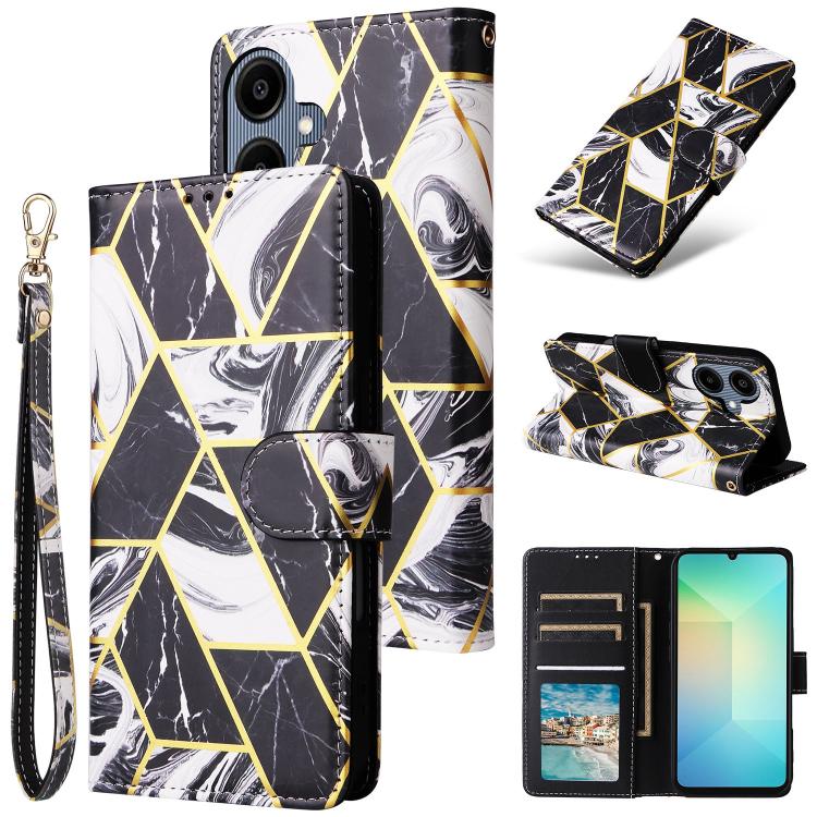 

For Samsung Galaxy A07 4G / 5G Marble Bronzing Stitching Leather Phone Case(Black)
