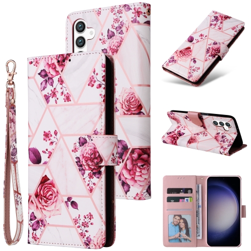 

For Samsung Galaxy S25 5G Marble Bronzing Stitching Leather Phone Case(Rose Gold)