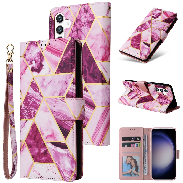 

For Samsung Galaxy S25 5G Marble Bronzing Stitching Leather Phone Case(Purple)