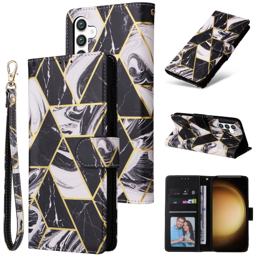 

For Samsung Galaxy S25+ 5G Marble Bronzing Stitching Leather Phone Case(Black)