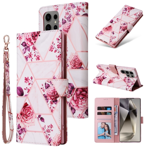 

For Samsung Galaxy S25 Ultra 5G Marble Bronzing Stitching Leather Phone Case(Rose Gold)