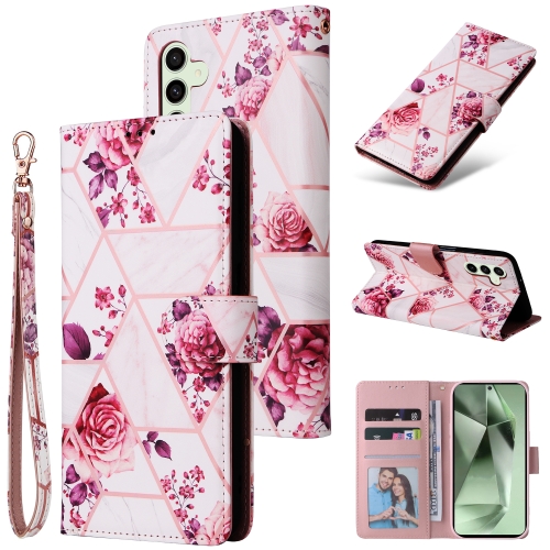 

For Samsung Galaxy S24 FE 5G Marble Bronzing Stitching Leather Phone Case(Rose Gold)