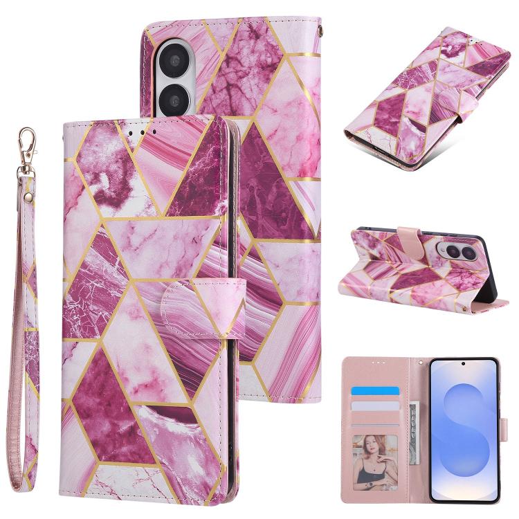 

For Samsung Galaxy S25 Edge 5G Marble Bronzing Stitching Leather Phone Case(Purple)