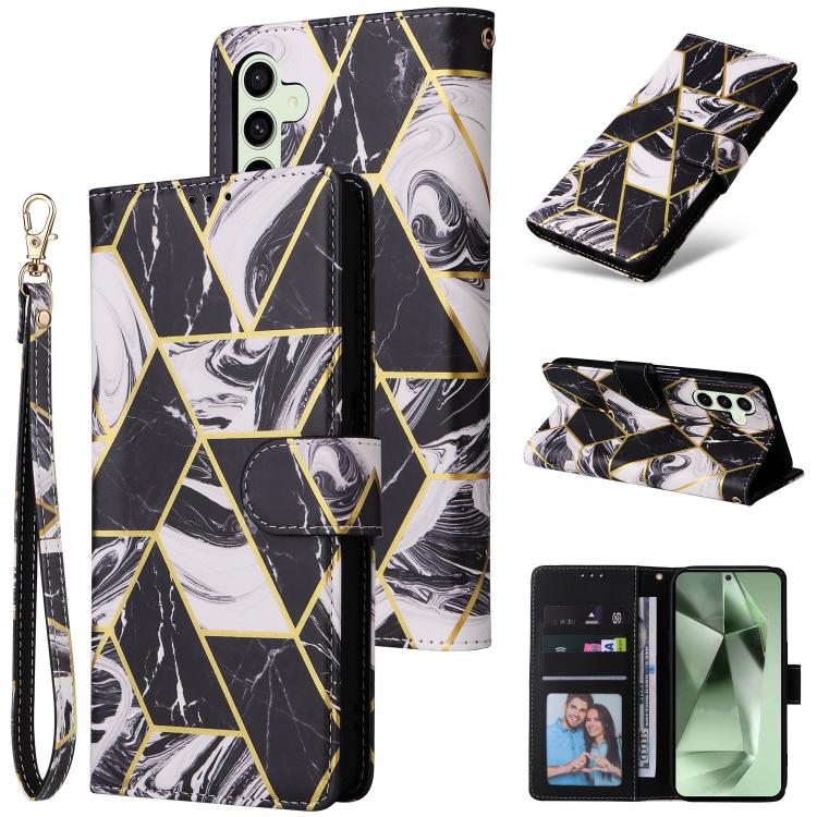 

For Samsung Galaxy S25 FE 5G Marble Bronzing Stitching Leather Phone Case(Black)