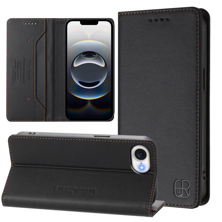 

For iPhone 16e RC01 Dual-Folded Magnetic Suction RFID Leather Phone Case(Black)