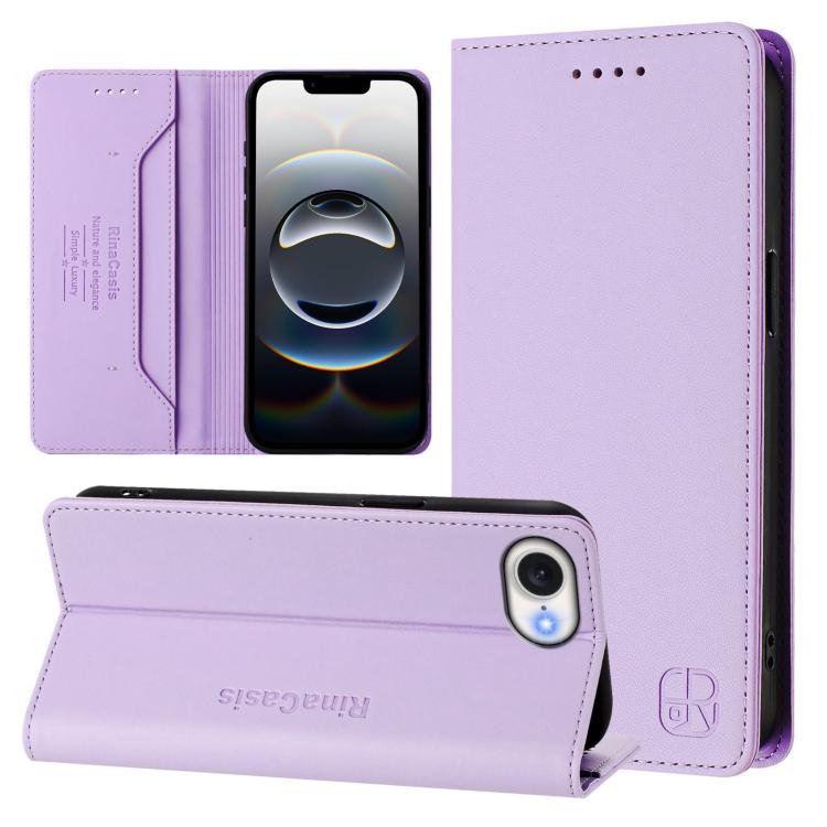 

For iPhone 16e RC01 Dual-Folded Magnetic Suction RFID Leather Phone Case(Light Purple)