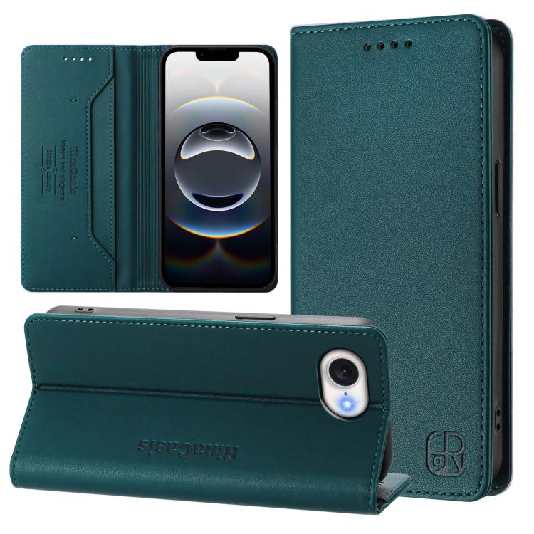 

For iPhone 16e RC01 Dual-Folded Magnetic Suction RFID Leather Phone Case(Dark Green)
