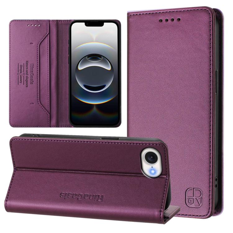 

For iPhone 16e RC01 Dual-Folded Magnetic Suction RFID Leather Phone Case(Violet)