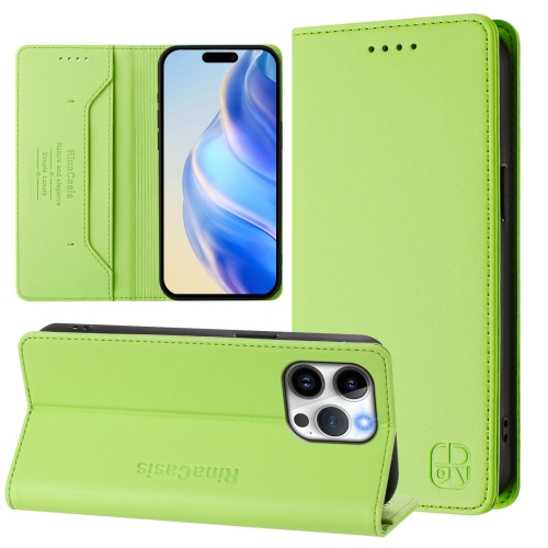

For iPhone 15 Pro RC01 Dual-Folded Magnetic Suction RFID Leather Phone Case(Grass Green)