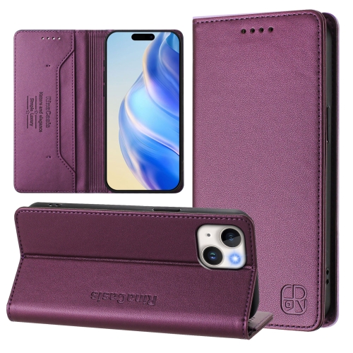 

For iPhone 14 / 13 RC01 Dual-Folded Magnetic Suction RFID Leather Phone Case(Violet)