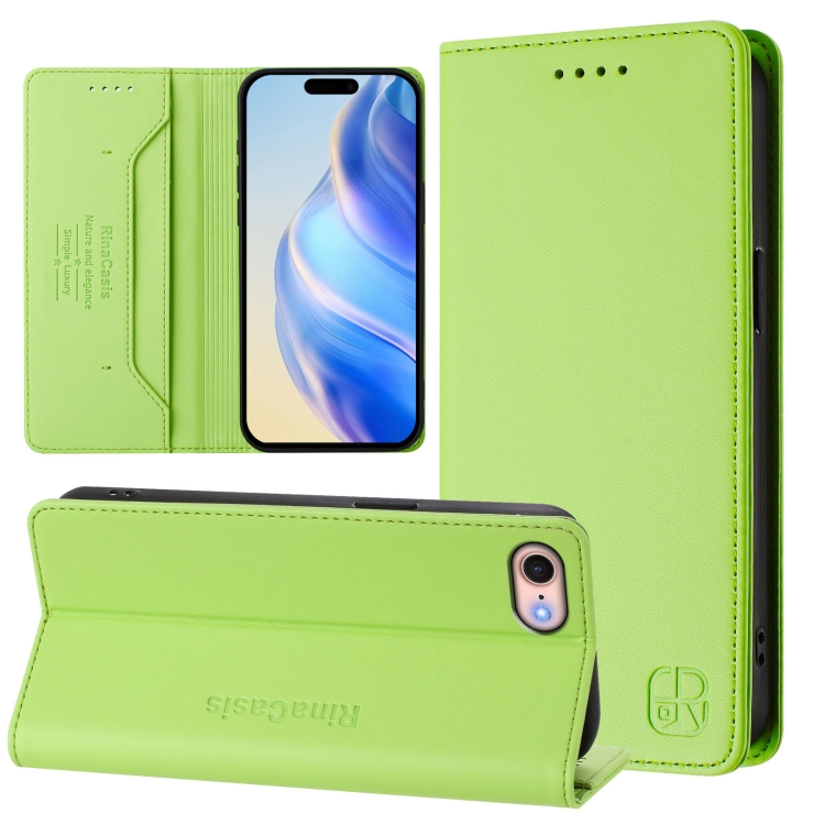 

For iPhone 7 / 8 / SE 2022 RC01 Dual-Folded Magnetic Suction RFID Leather Phone Case(Grass Green)