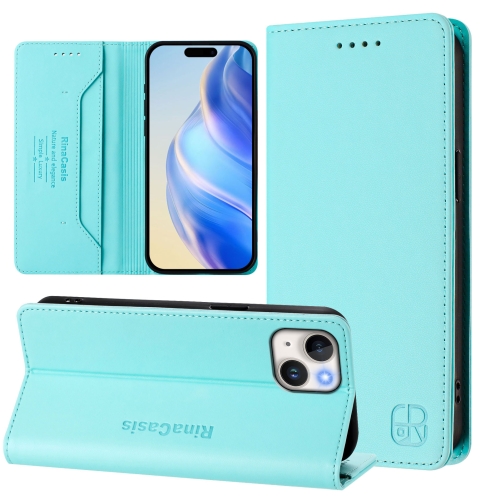 

For iPhone 13 mini RC01 Dual-Folded Magnetic Suction RFID Leather Phone Case(Mint Green)