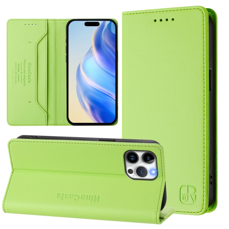 

For iPhone 12 / 12 Pro RC01 Dual-Folded Magnetic Suction RFID Leather Phone Case(Grass Green)