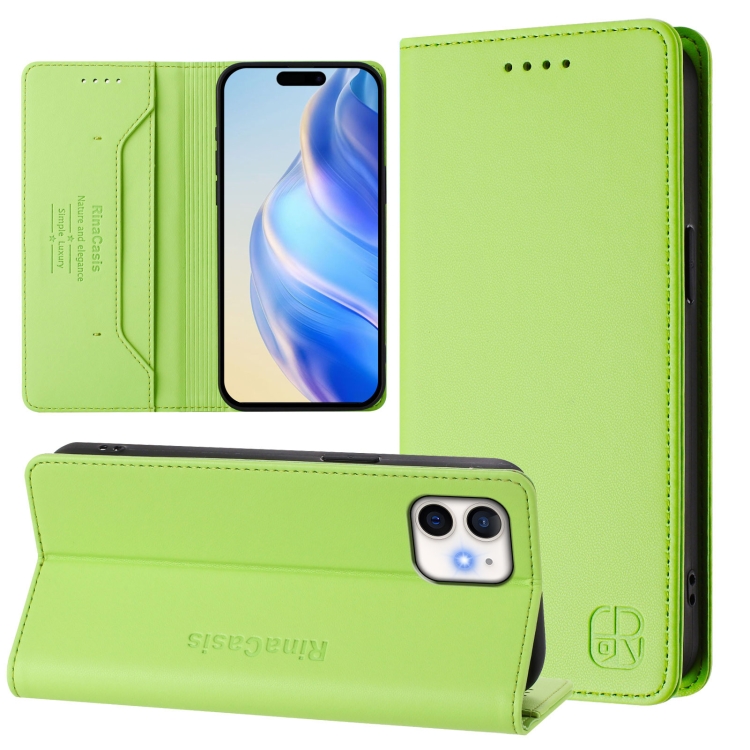 

For iPhone 12 mini RC01 Dual-Folded Magnetic Suction RFID Leather Phone Case(Grass Green)