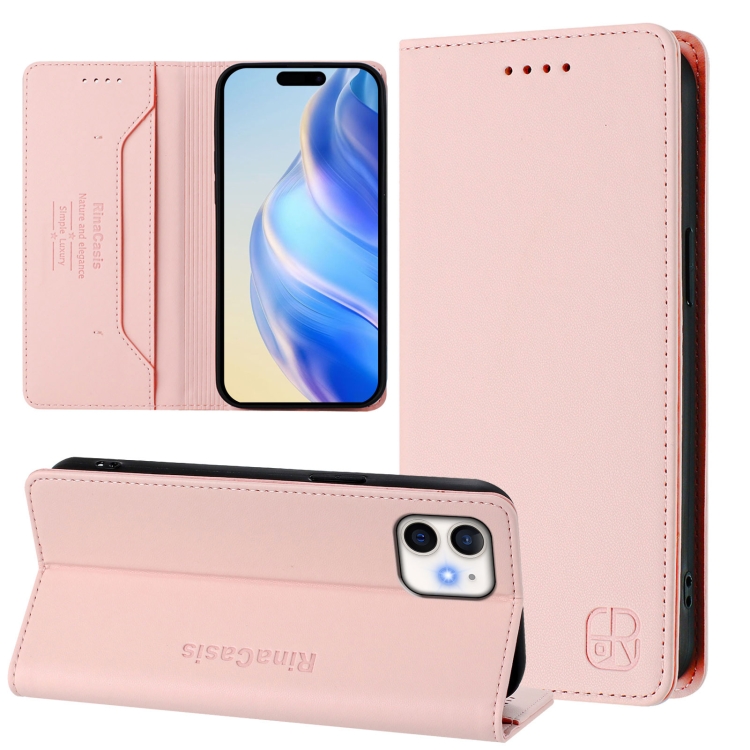 

For iPhone 12 mini RC01 Dual-Folded Magnetic Suction RFID Leather Phone Case(Pink)