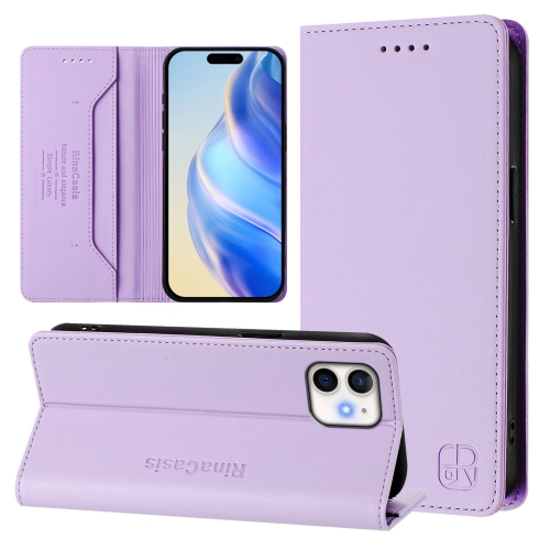 

For iPhone 12 mini RC01 Dual-Folded Magnetic Suction RFID Leather Phone Case(Light Purple)