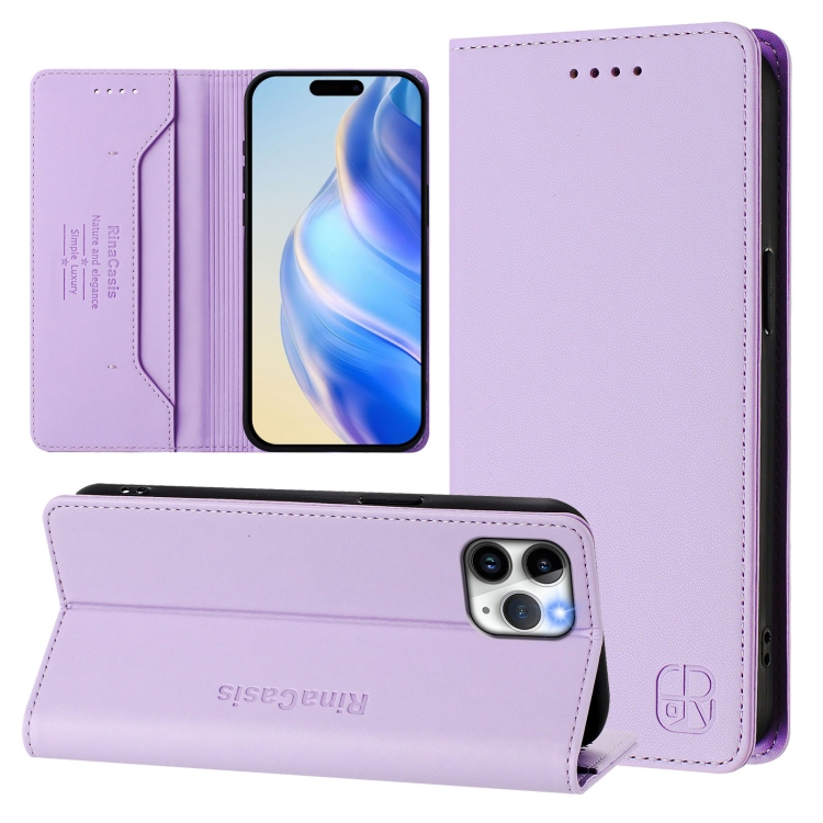 

For iPhone 11 Pro Max RC01 Dual-Folded Magnetic Suction RFID Leather Phone Case(Light Purple)