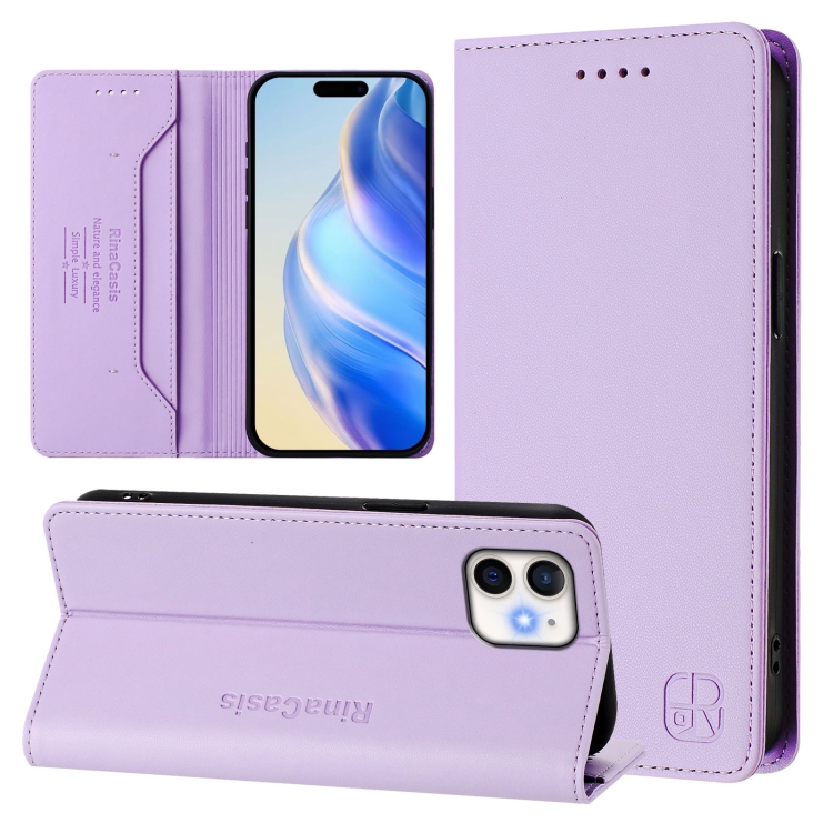 

For iPhone 11 RC01 Dual-Folded Magnetic Suction RFID Leather Phone Case(Light Purple)