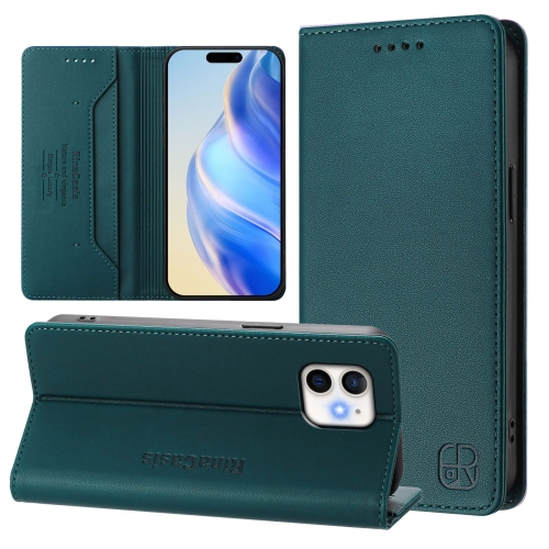 

For iPhone 11 RC01 Dual-Folded Magnetic Suction RFID Leather Phone Case(Dark Green)