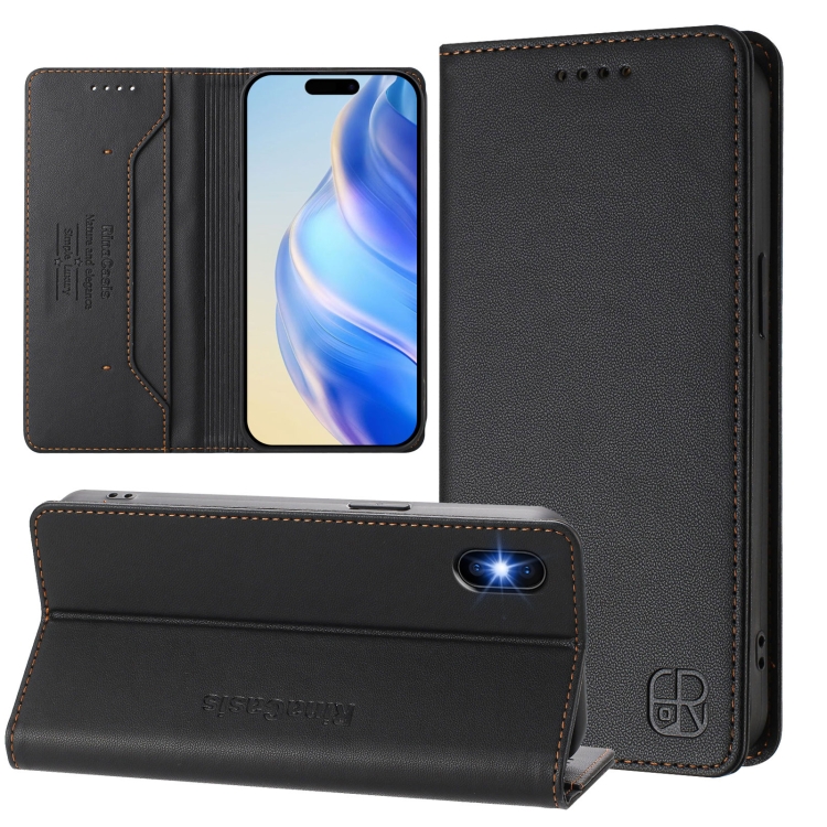 

For iPhone X / XS RC01 Dual-Folded Magnetic Suction RFID Leather Phone Case(Black)