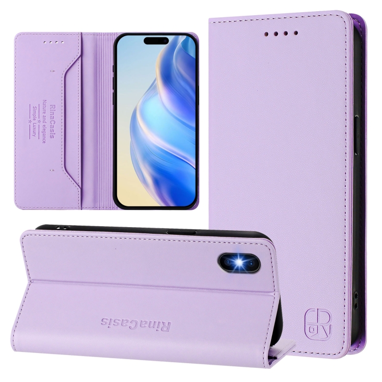 

For iPhone X / XS RC01 Dual-Folded Magnetic Suction RFID Leather Phone Case(Light Purple)