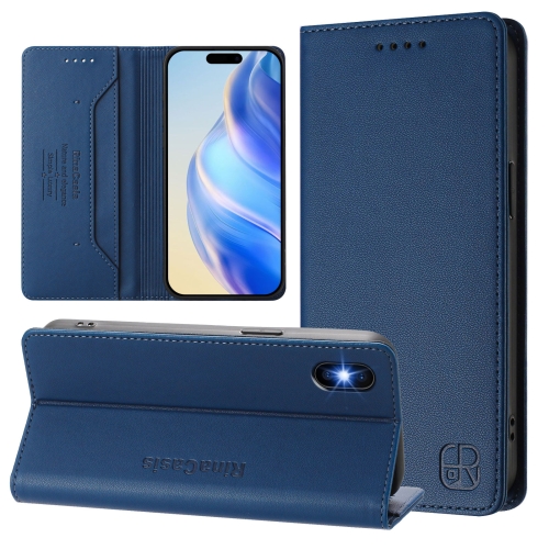 

For iPhone XS Max RC01 Dual-Folded Magnetic Suction RFID Leather Phone Case(Dark Blue)