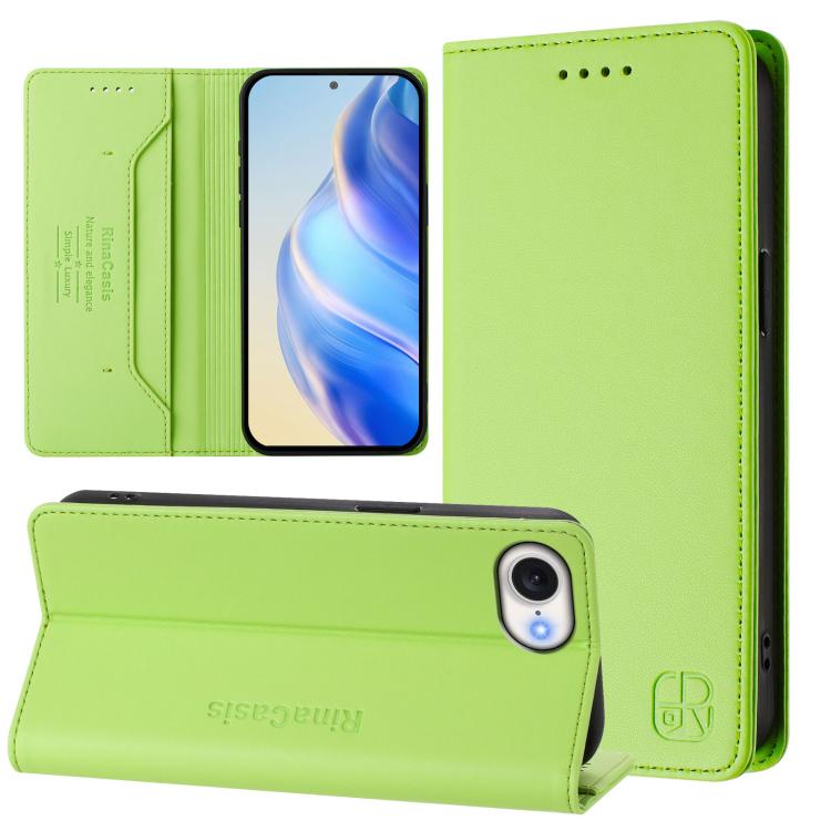 

For iPhone 16e RC01 Dual-Folded Magnetic Suction RFID Leather Phone Case(Grass Green)