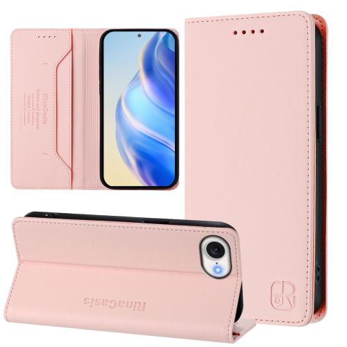 

For iPhone 16e RC01 Dual-Folded Magnetic Suction RFID Leather Phone Case(Pink)