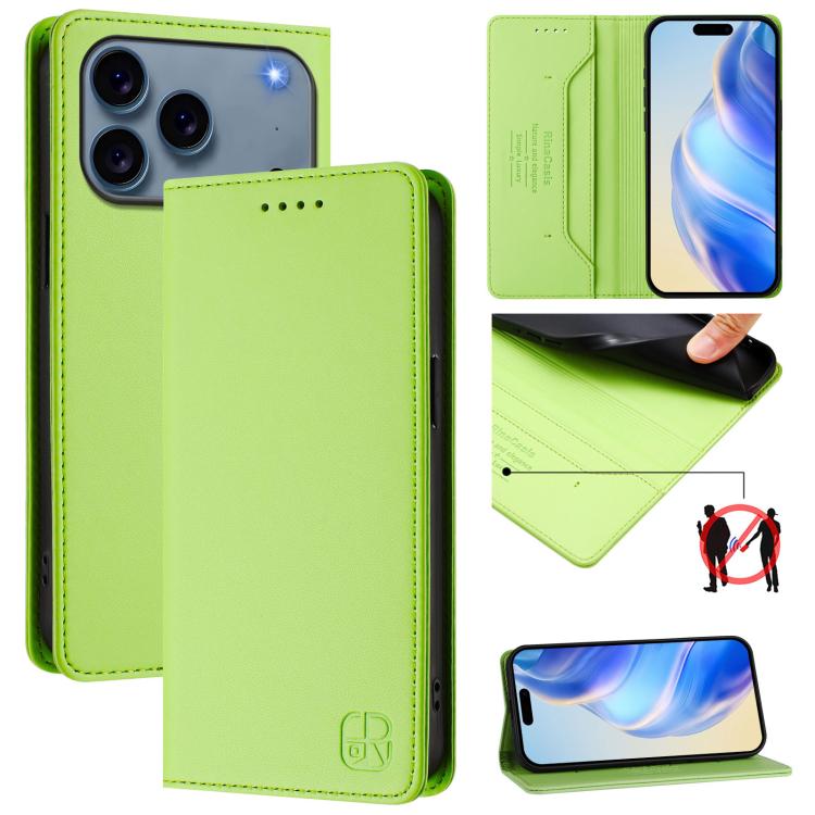 

For iPhone 17 Pro Max RC01 Dual-Folded Magnetic Suction RFID Leather Phone Case(Grass Green)