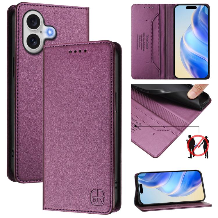 

For iPhone 17 RC01 Dual-Folded Magnetic Suction RFID Leather Phone Case(Violet)