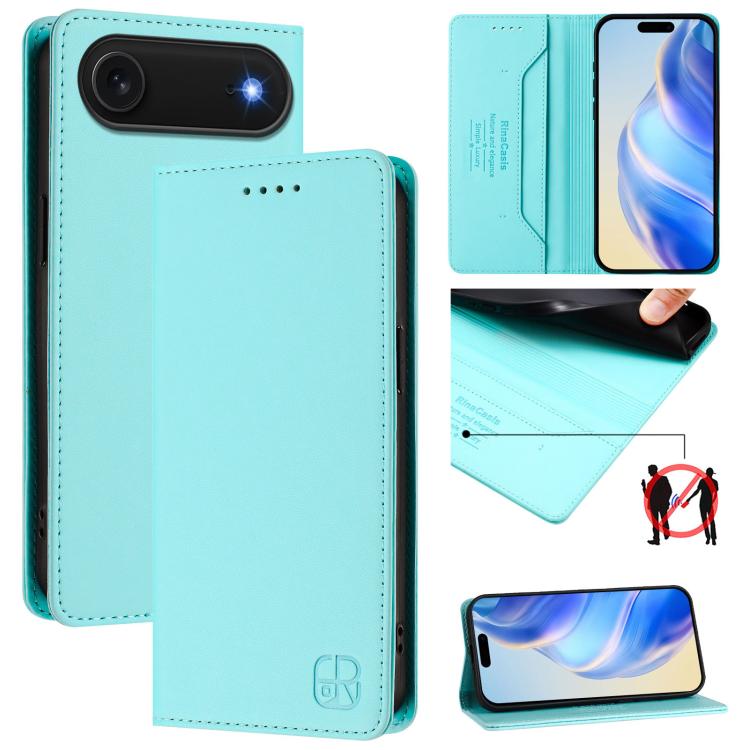 

For iPhone Air RC01 Dual-Folded Magnetic Suction RFID Leather Phone Case(Mint Green)