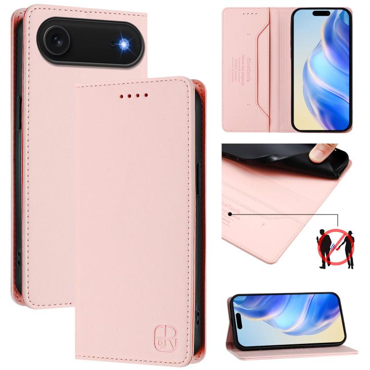 

For iPhone Air RC01 Dual-Folded Magnetic Suction RFID Leather Phone Case(Pink)