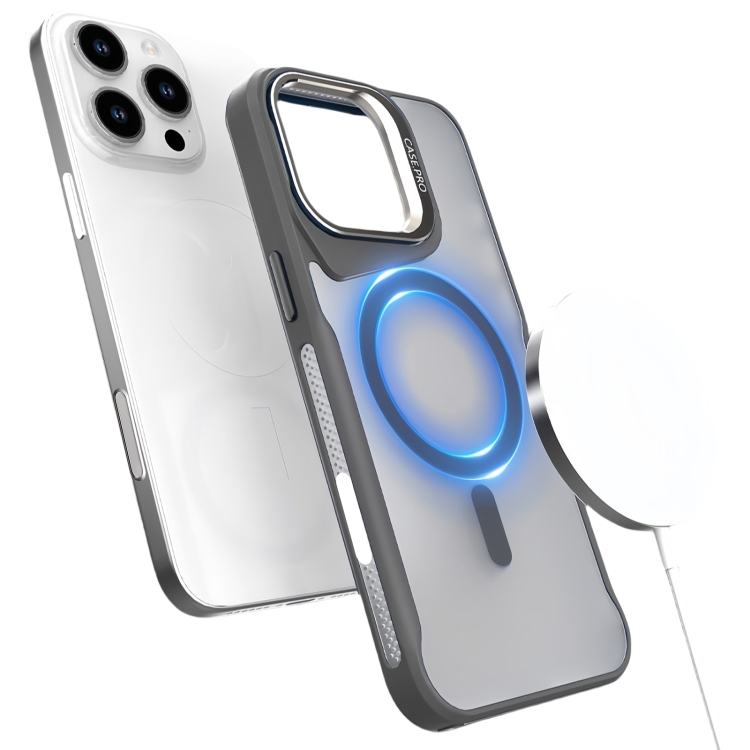 

For iPhone 16 Pro Max Metal Bracket MagSafe Magnetic Phone Case(Grey)