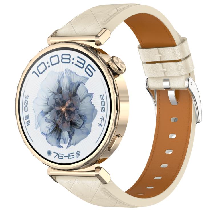 

20mm Square Leather Silver Buckle Watch Band(Apricot)
