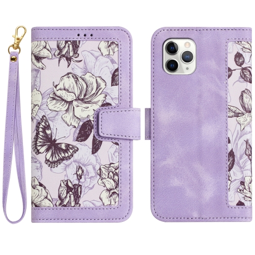 

For iPhone 11 Pro Max Floral Pattern Leather Phone Case with Lanyard(Light Purple)