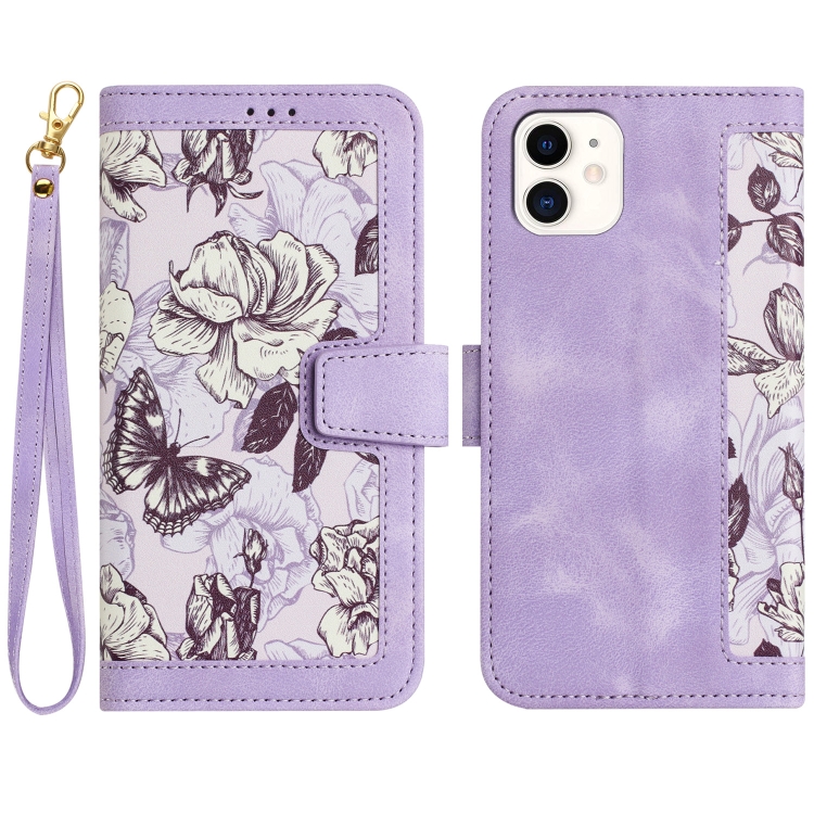 

For iPhone 11 Floral Pattern Leather Phone Case with Lanyard(Light Purple)