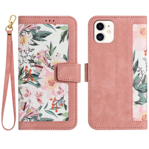 

For iPhone 11 Floral Pattern Leather Phone Case with Lanyard(Pink)