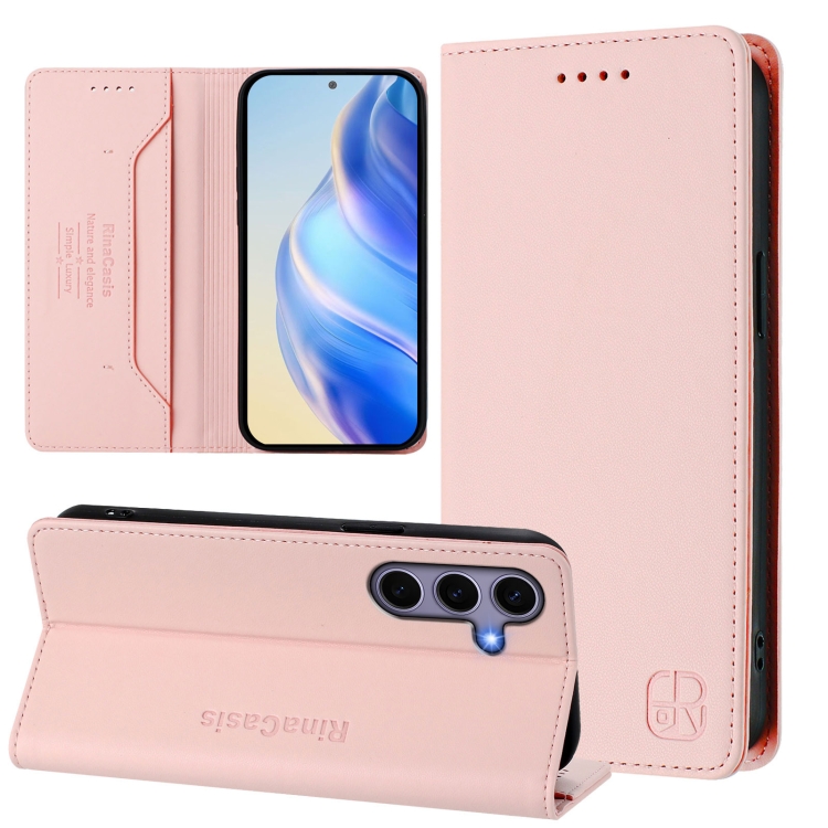 

For Samsung Galaxy S24+ / S25+ 5G RC01 Dual-Folded Magnetic Suction RFID Leather Phone Case(Pink)