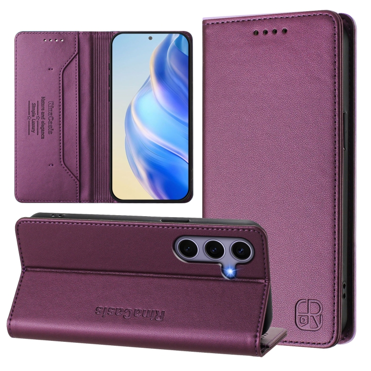 

For Samsung Galaxy S24 FE 5G RC01 Dual-Folded Magnetic Suction RFID Leather Phone Case(Violet)
