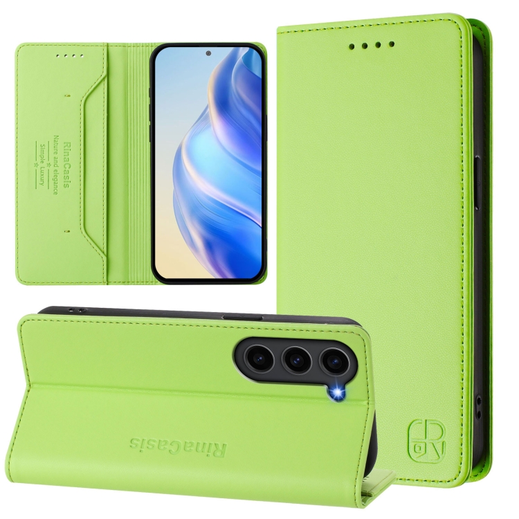 

For Samsung Galaxy S23 5G RC01 Dual-Folded Magnetic Suction RFID Leather Phone Case(Grass Green)
