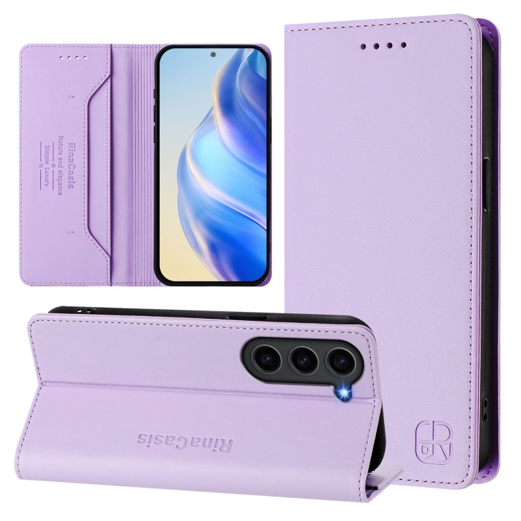 

For Samsung Galaxy S23 5G RC01 Dual-Folded Magnetic Suction RFID Leather Phone Case(Light Purple)